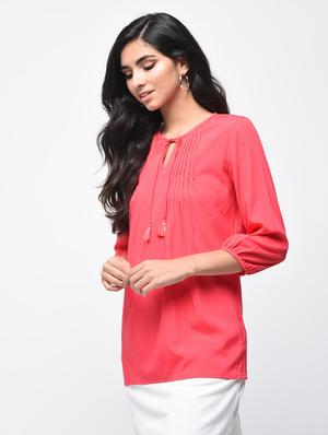 tie up neck pintucked top - 15864347 - Standard Image - 2