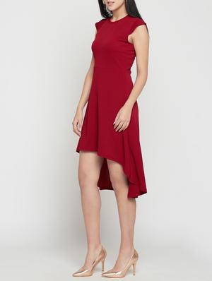 maroon cap sleeved high low dress - 15864558 - Standard Image - 2