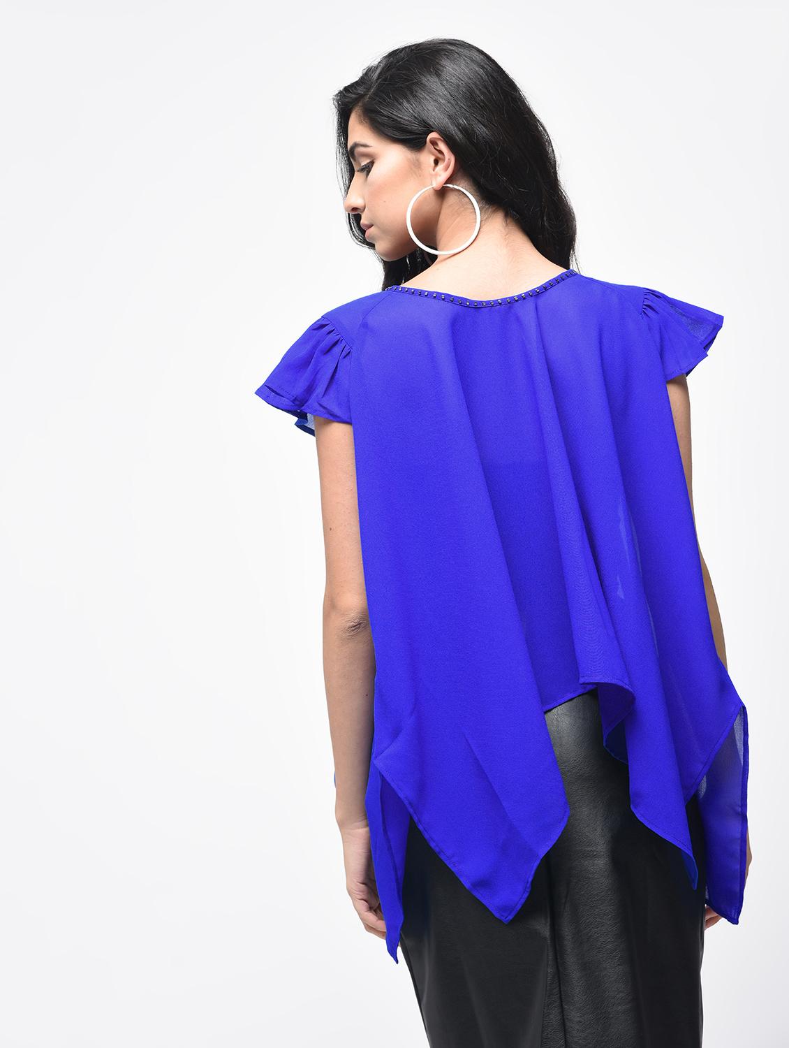 embellished neck flared asymmetric top - 15866254 - Zoom Image - 2