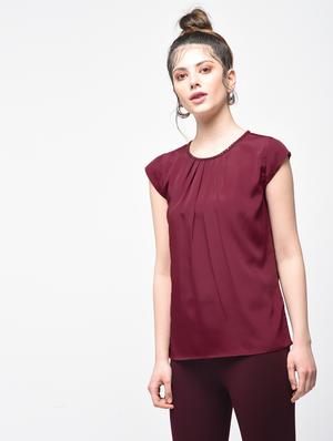 pleated front embellished top - 15866261 - Standard Image - 2