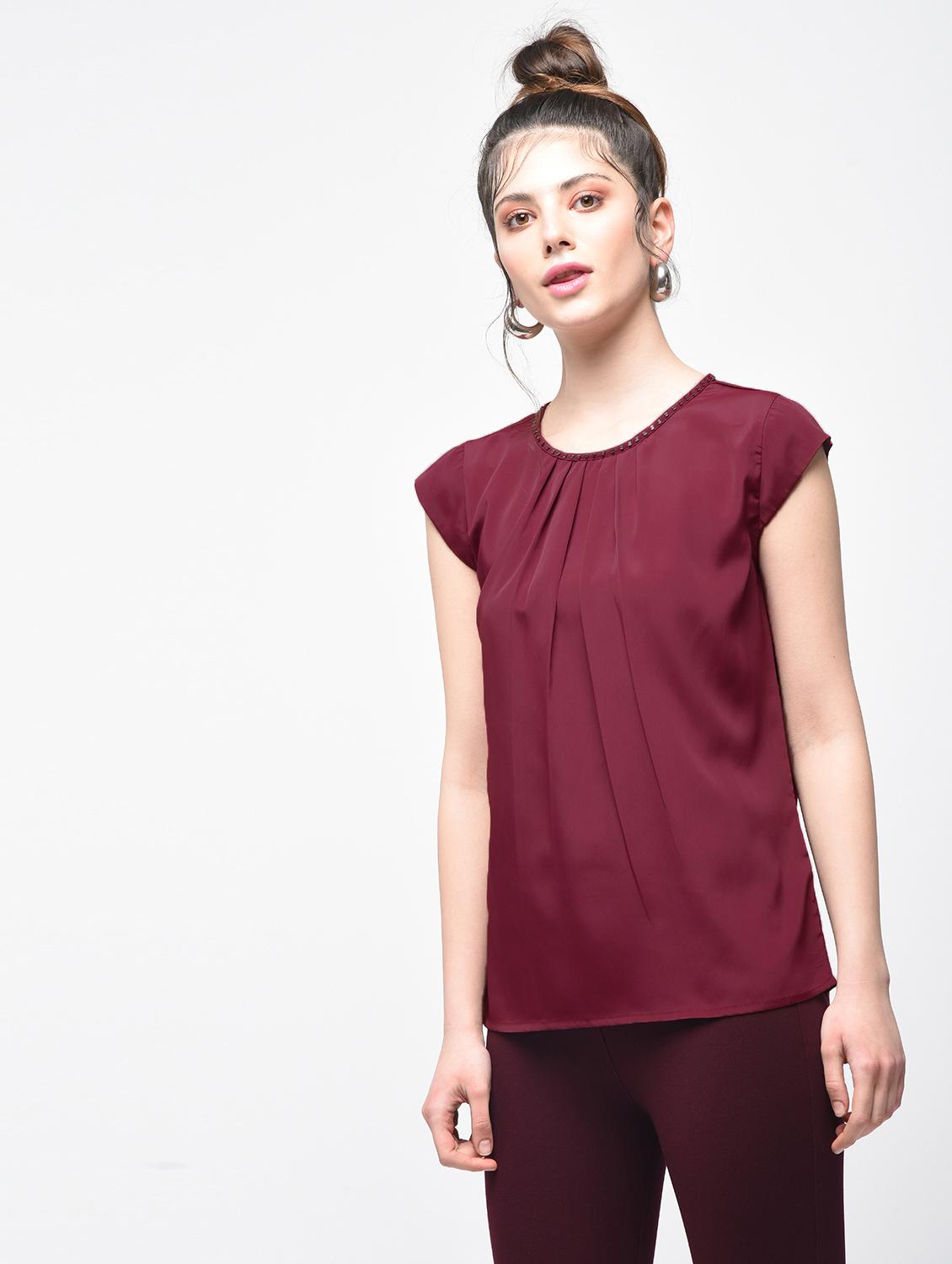 pleated front embellished top - 15866261 - Zoom Image - 2