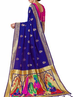 conversational zari motif banarasi saree with blouse - 15867117 - Standard Image - 2