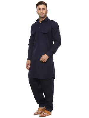 navy blue solid pathani set - 15867353 - Standard Image - 2