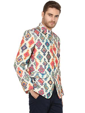 multi colored cotton blend bandhgala blazer - 15867762 - Standard Image - 2