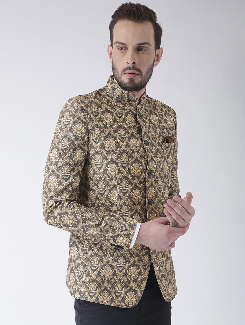 multi colored polyester single breasted bandhgala blazer - 15867770 - Zoom Image - 2