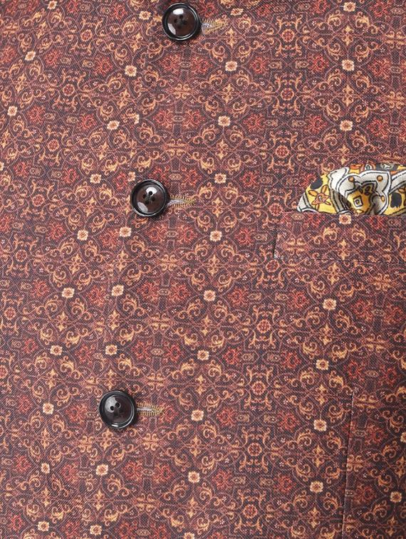 brown polyester single breasted bandhgala blazer - 15867774 - Zoom Image - 5