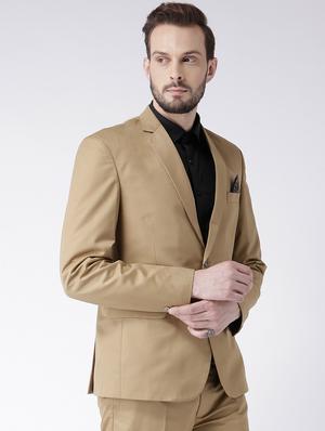 brown solid single breasted formal blazer - 15867782 - Standard Image - 2