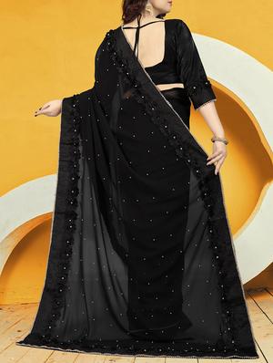 ribbon border pearl embellished saree with blouse - 15868267 - Standard Image - 2