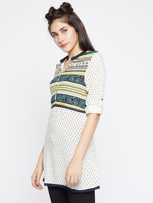 button detail lace trim tunic - 15868889 - Standard Image - 2