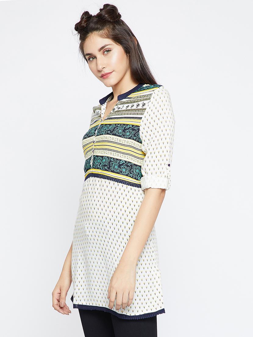 button detail lace trim tunic - 15868889 - Zoom Image - 2