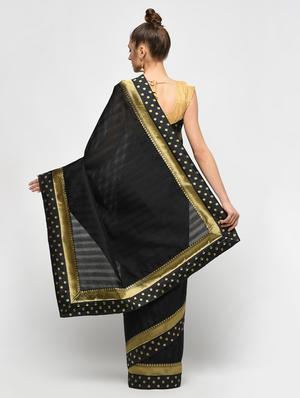 zari lace border black saree with blouse - 15870977 - Standard Image - 2