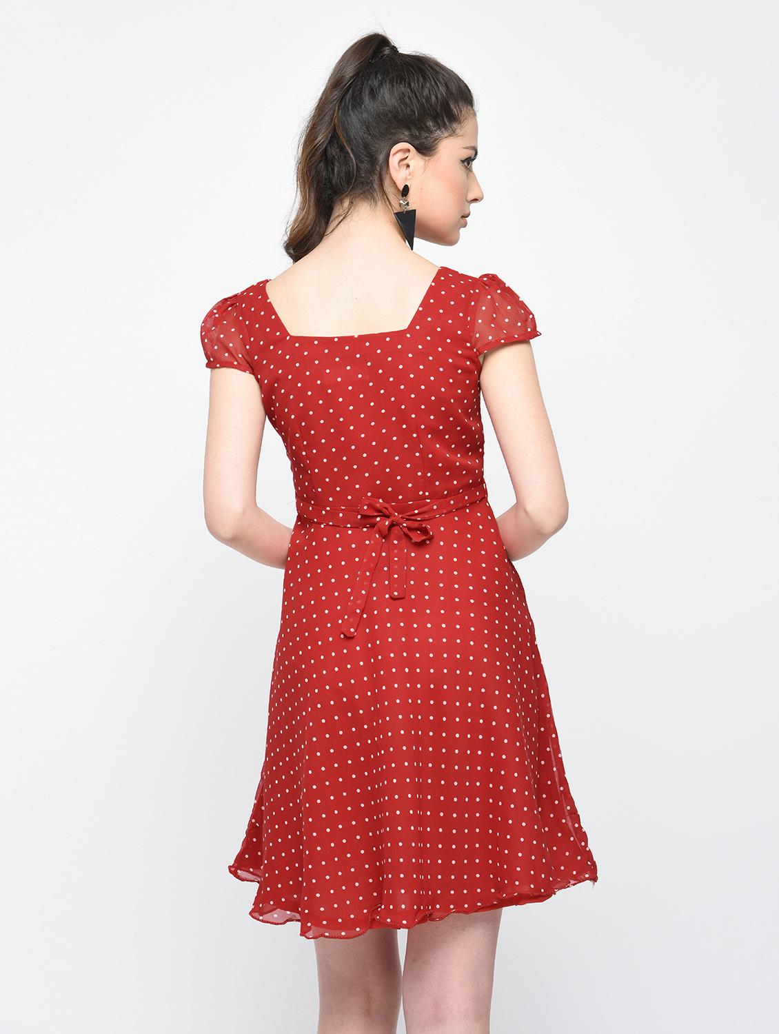 tie back polka dots flared dress - 15874949 - Zoom Image - 2