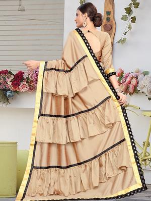ruffle pallu beige fusion saree with blouse - 15875581 - Standard Image - 2