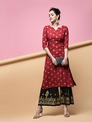 foil printed kurta with palazzo set - 15876551 - Standard Image - 2