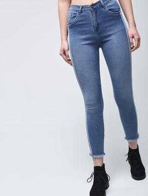 side striped frayed skinny jeans - 15876703 - Standard Image - 2