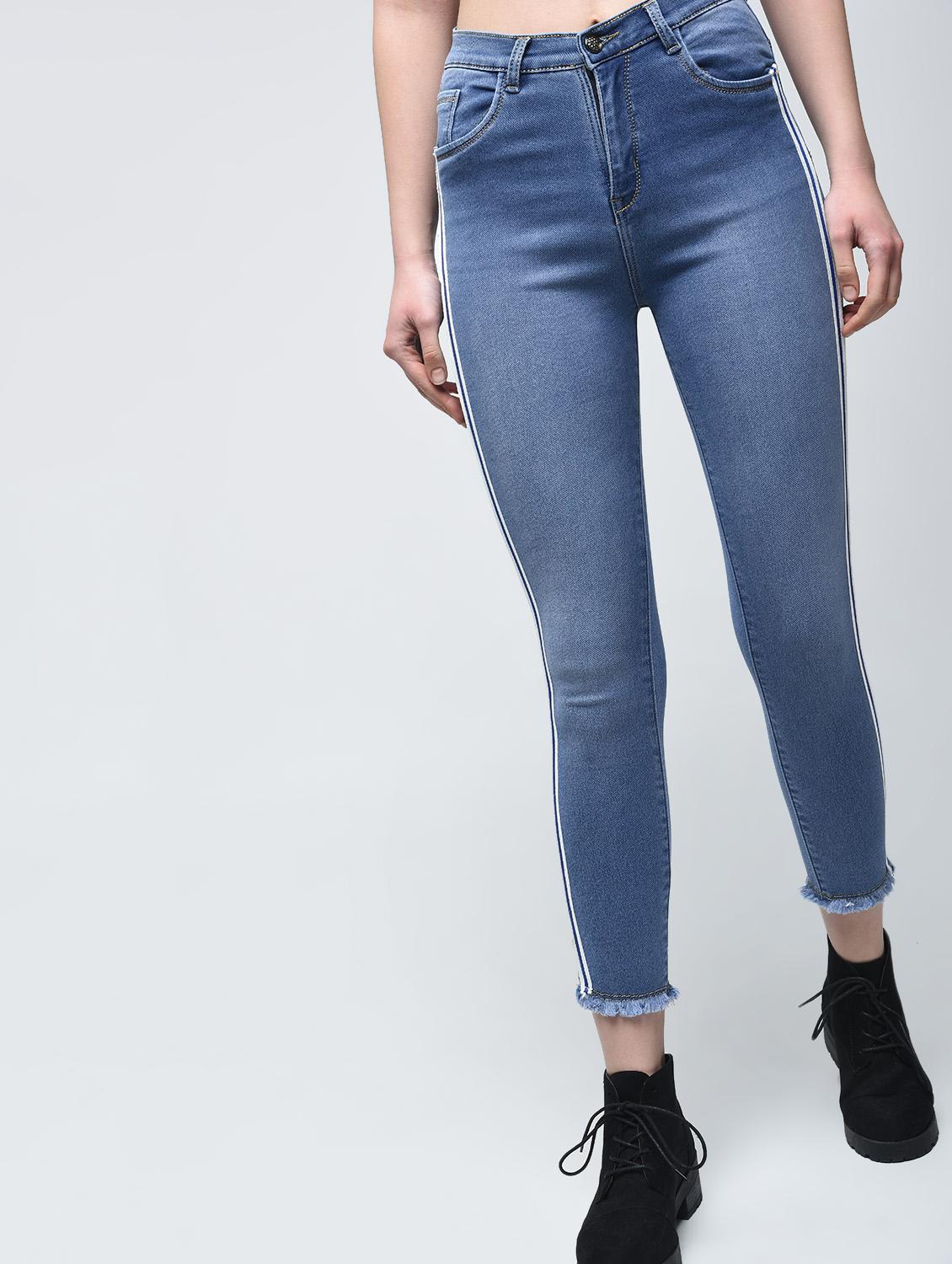 side striped frayed skinny jeans - 15876703 - Zoom Image - 2