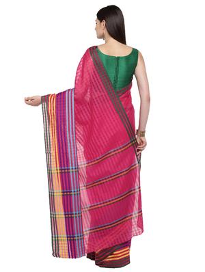 contrast striped pinmk woven saree with blouse - 15876946 - Standard Image - 2