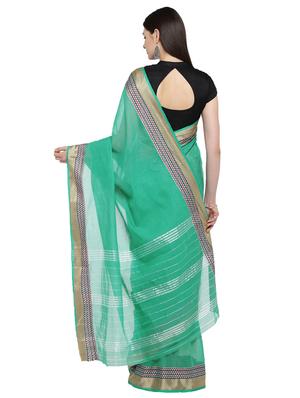 zari border turquoise woven saree with blouse - 15876948 - Standard Image - 2
