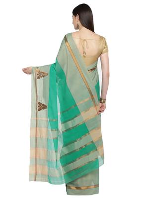 paisley zari border green woven saree with blouse - 15876953 - Standard Image - 2