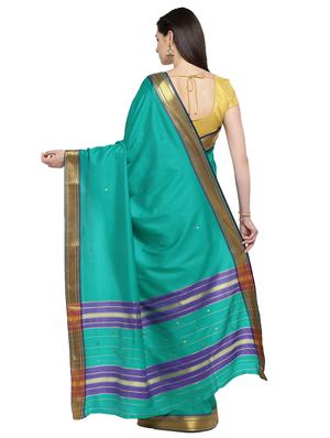 zari border turquoise woven saree with blouse - 15876956 - Standard Image - 2
