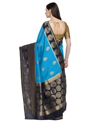 contrast zari border woven saree with blouse - 15876957 - Standard Image - 2