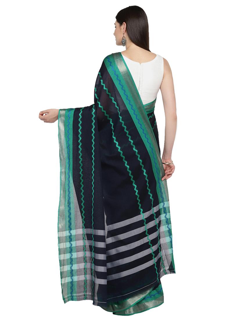 chevron border navy woven saree with blouse - 15876959 - Zoom Image - 2