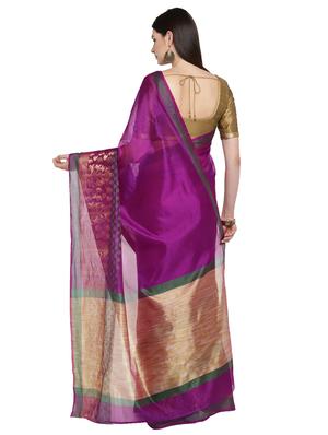 paisley zari border purple woven saree with blouse - 15876965 - Standard Image - 2