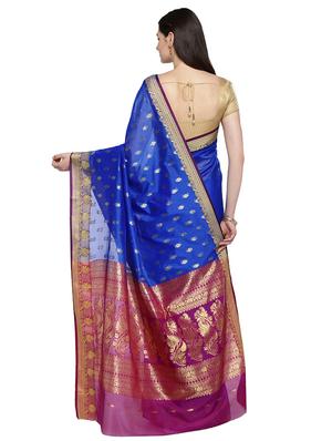 contrast zari border woven saree with blouse - 15876970 - Standard Image - 2