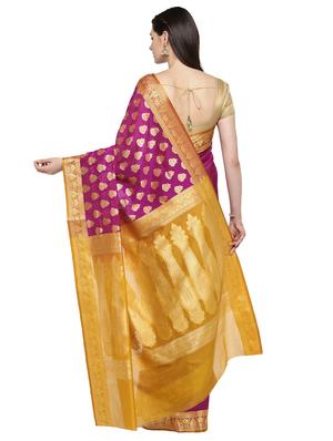 floral zari motif purple woven saree with blouse - 15876972 - Standard Image - 2