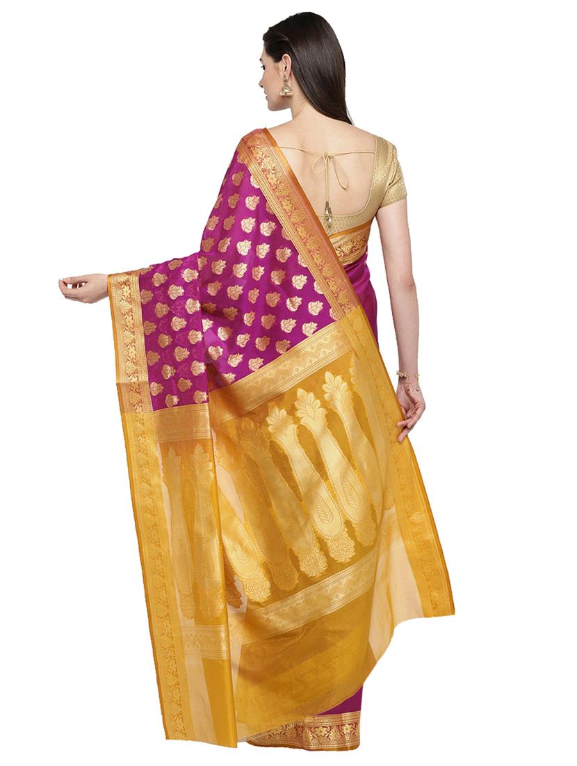 floral zari motif purple woven saree with blouse - 15876972 - Zoom Image - 2
