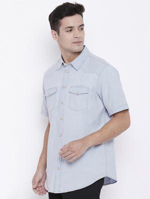 light blue solid casual shirt - 15877052 - Standard Image - 2