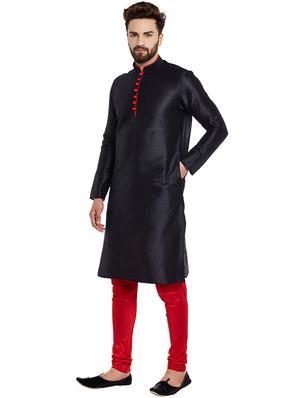 black dupion kurta pyjama set - 15877927 - Standard Image - 2
