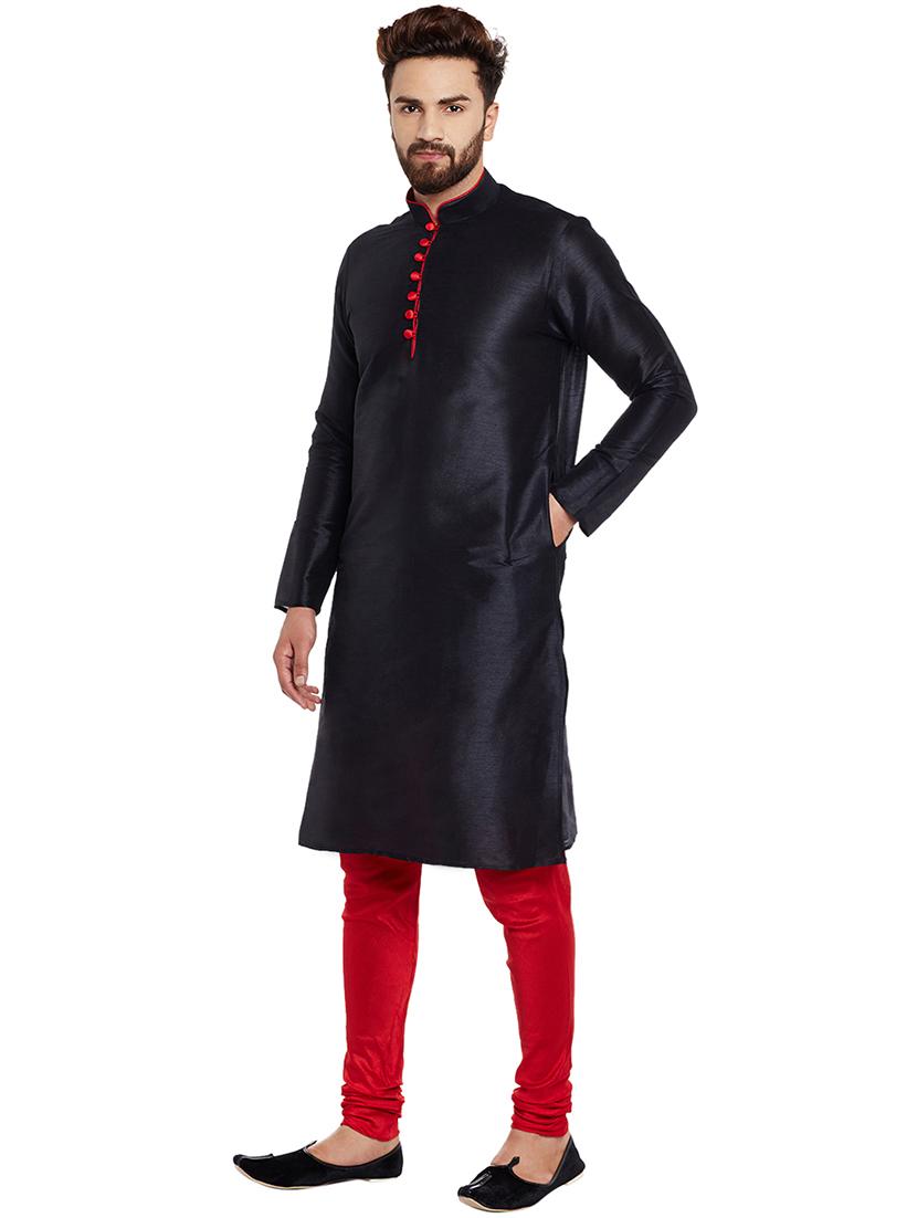 black dupion kurta pyjama set - 15877927 - Zoom Image - 2
