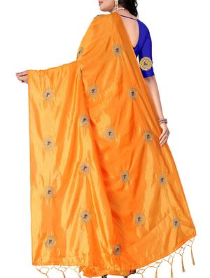 zari motif orange embroidered saree with blouse - 15878007 - Standard Image - 2