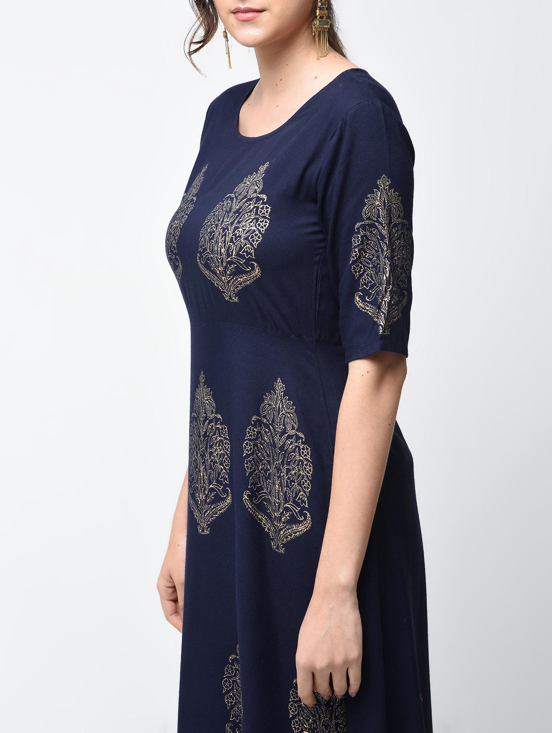Flared block print kurta - 15879121 - Zoom Image - 5