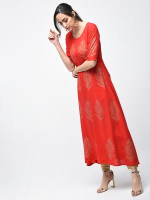 flared block print kurta - 15879123 - Standard Image - 2