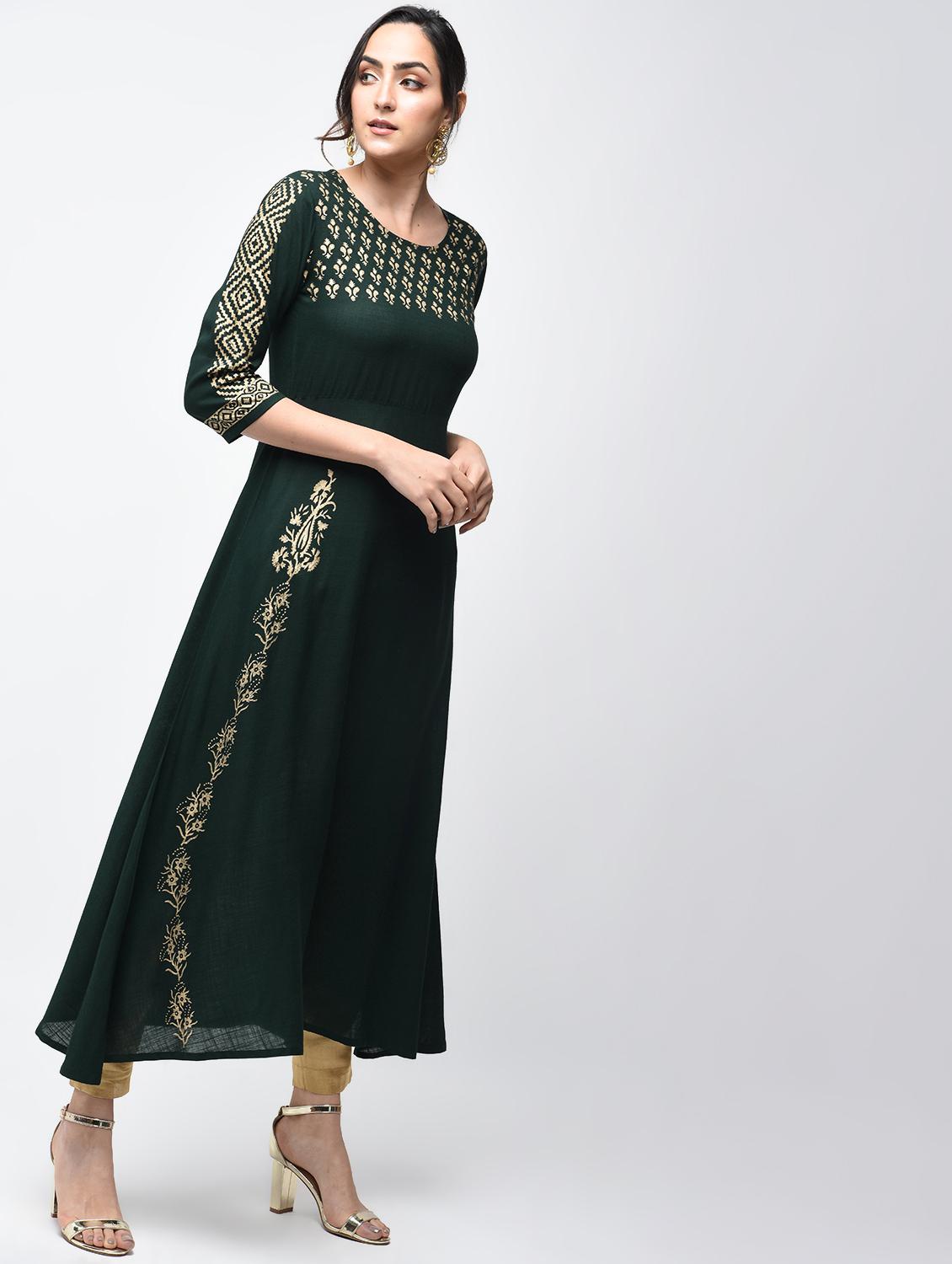 A-line block print kurta - 15879130 - Zoom Image - 2