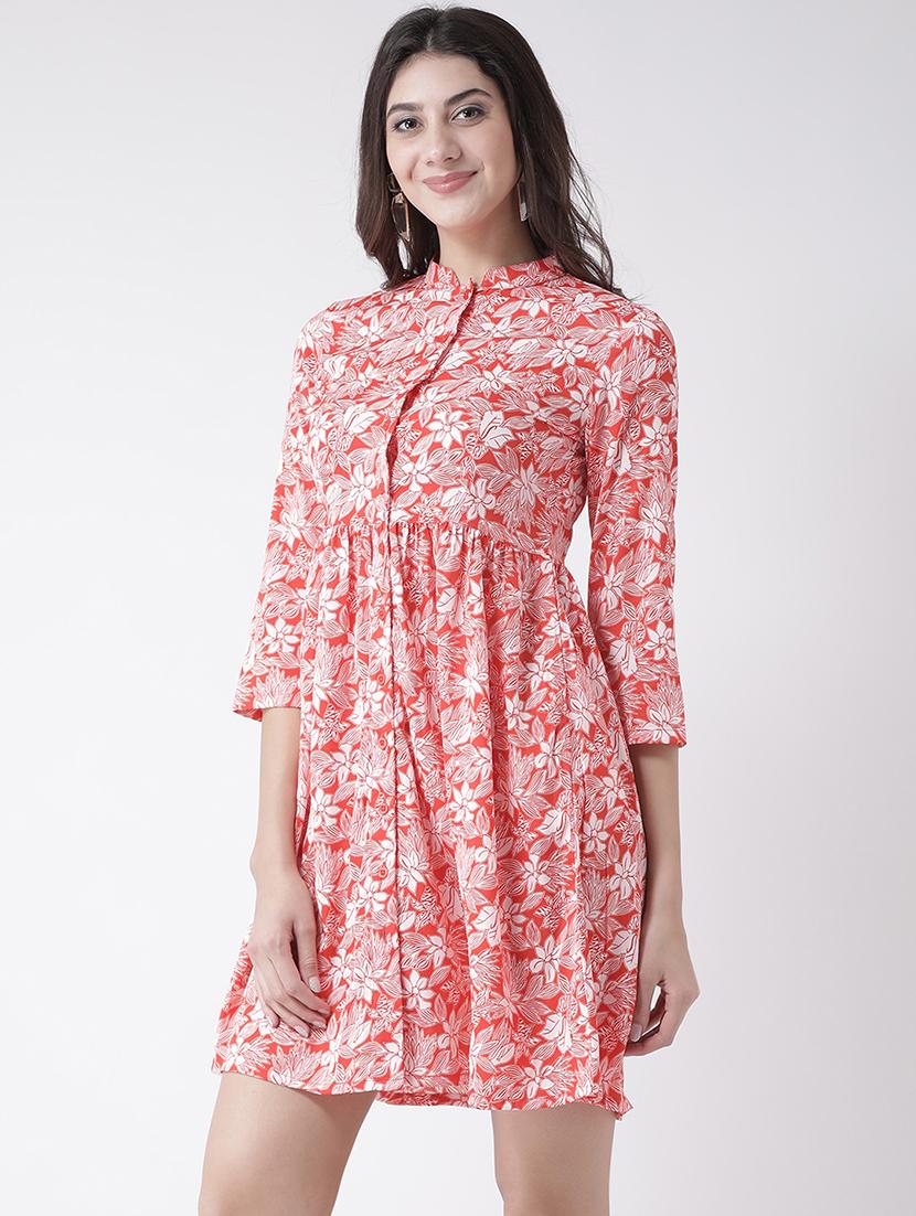 floral band collar flared dress - 15879480 - Zoom Image - 2