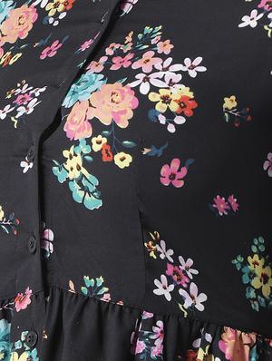 floral band collar flared dress - 15879481 - Standard Image - 5