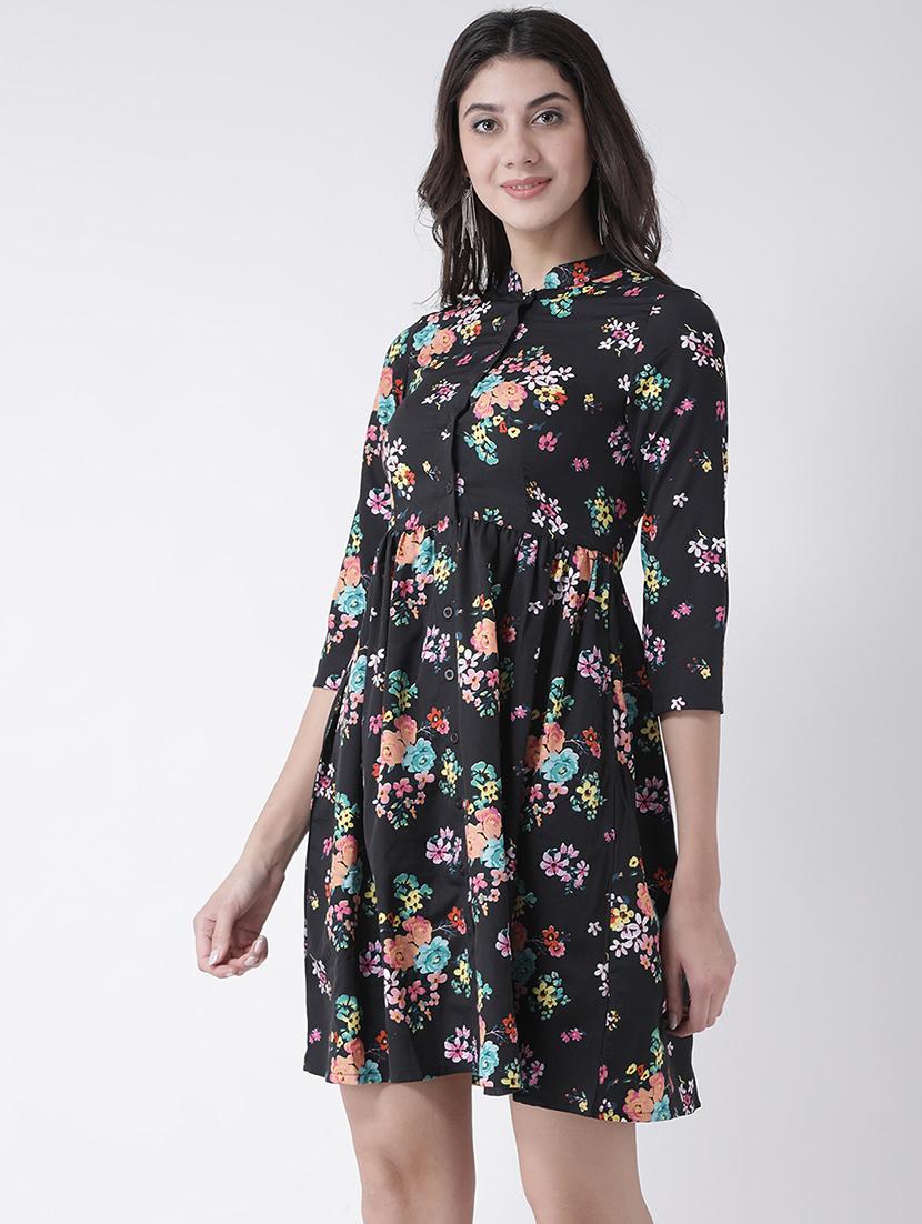 floral band collar flared dress - 15879481 - Zoom Image - 2