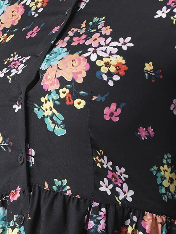 floral band collar flared dress - 15879481 - Zoom Image - 5