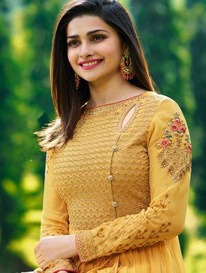 Embroidered semi-stitched flared suit - 15881257 - Standard Image - 2