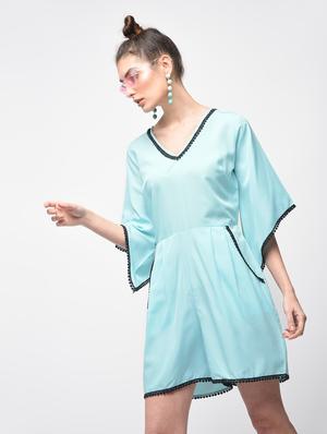 contrast lace pleated romper - 15881785 - Standard Image - 2