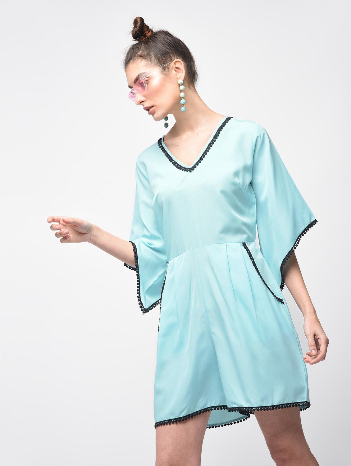 contrast lace pleated romper - 15881785 - Zoom Image - 2