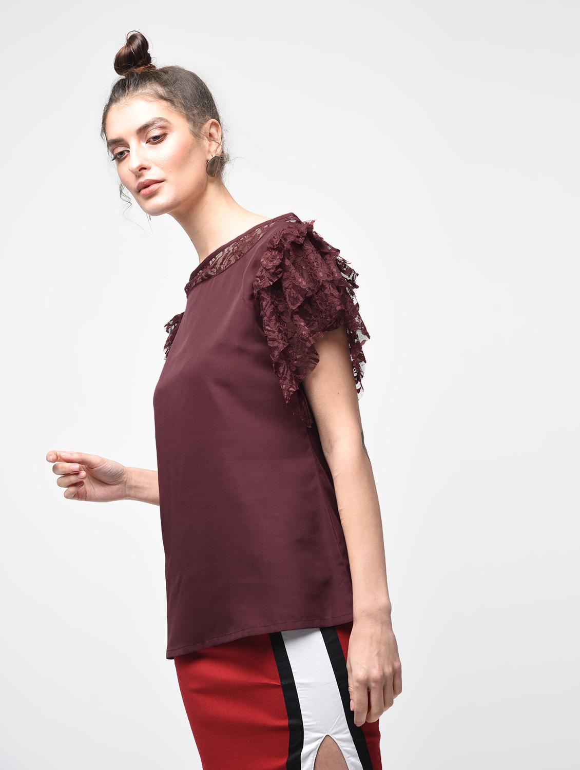 laced panel ruffle detail top - 15881803 - Zoom Image - 2