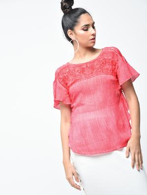 embroidered yoke lace insert top - 15882552 - Standard Image - 2