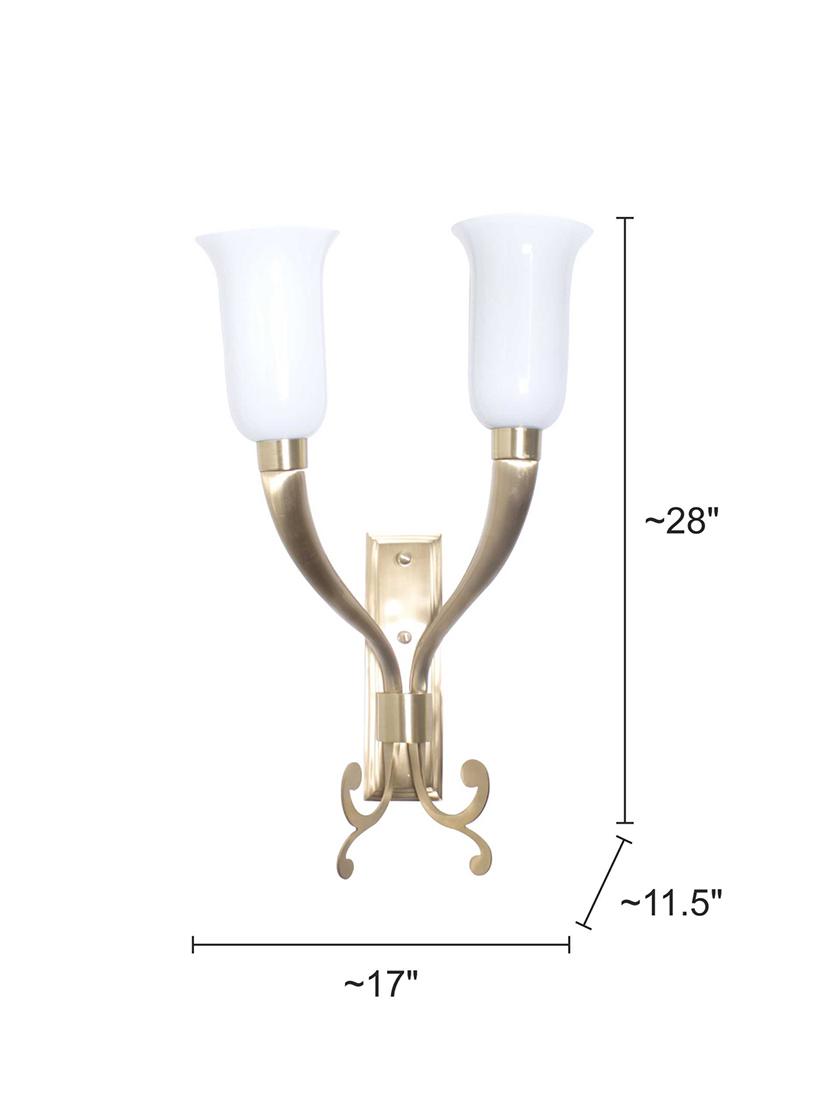Fluted Horn Cast Brass with White Shades Double Wall Sconce - 15882750 - Zoom Image - 5