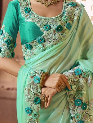 floral embroidered saree with blouse - 15883487 - Standard Image - 2