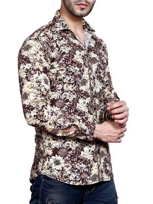 brown floral printed casual shirt - 15883514 - Standard Image - 2