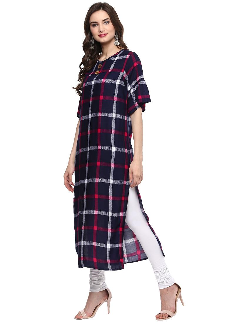 Checkered straight kurta - 15884192 - Zoom Image - 2